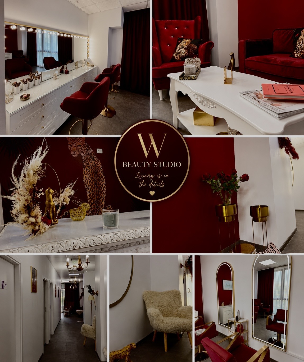 Noua locație W Beauty Studio din Scala Center, Cluj-Napoca — interior premium în bordo, alb și auriu